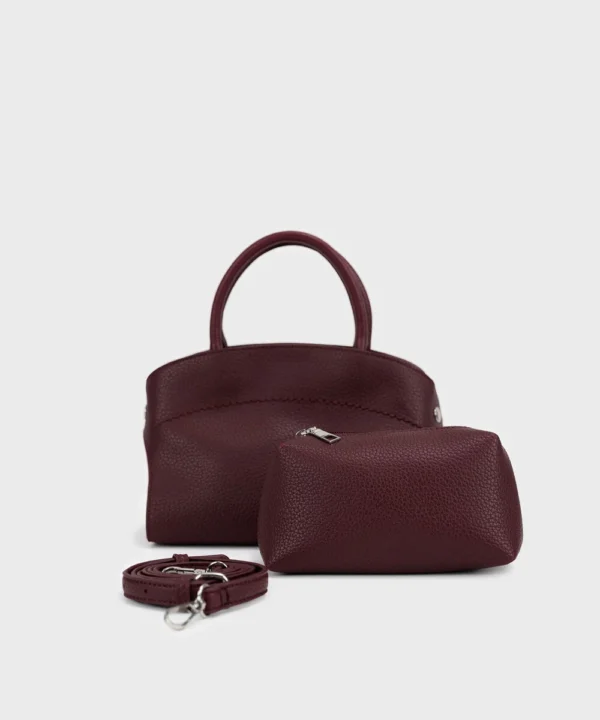 burgundy top handle bag