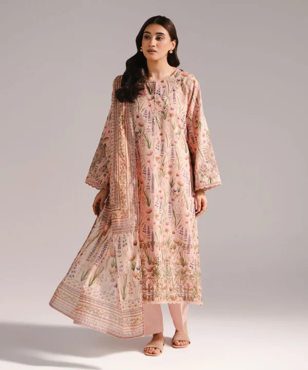 3 piece embroidered zari lawn suit