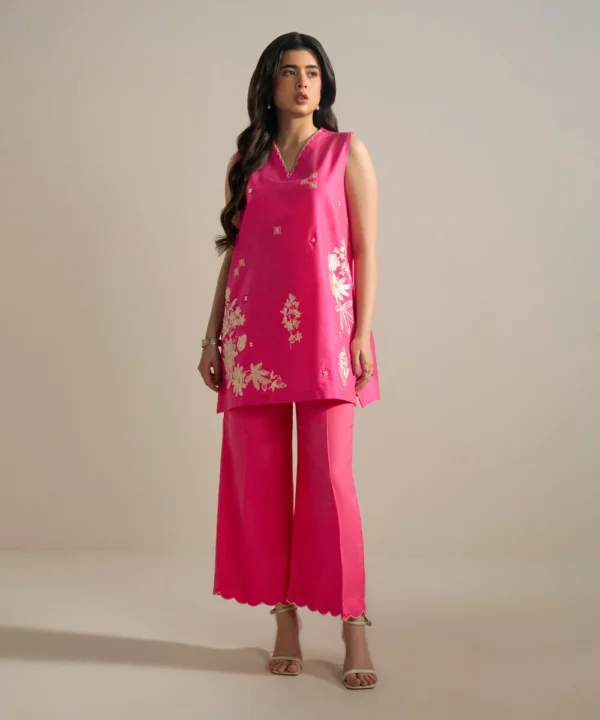 2 piece embroidered cotton net suit
