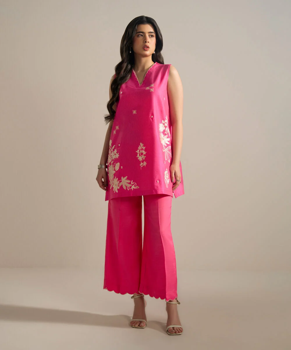 2 piece embroidered cotton net suit