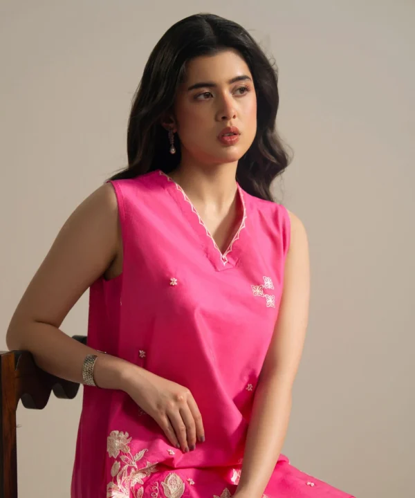 2 piece embroidered cotton net suit