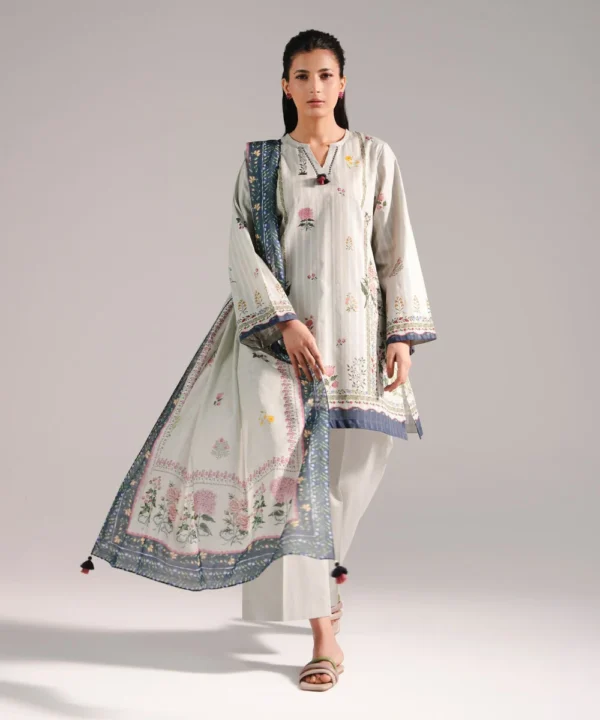 3 piece printed leno kara suit
